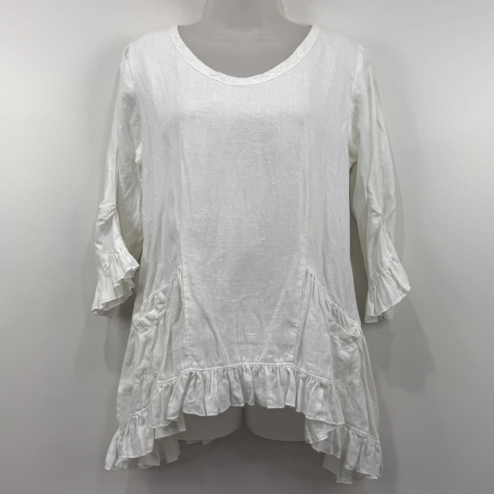 Hearts Desire Linen Top M Poets Tee Romantic Ethereal Butterfly Lagenlook Shabby